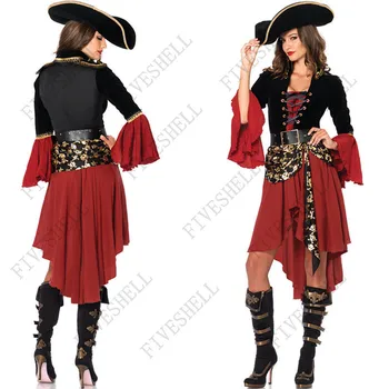 2023 Хелоуин Ролева костюм за cosplay Женски костюм капитан на пиратите на Карибско море Средновековна готическа елегантна женствена рокля
