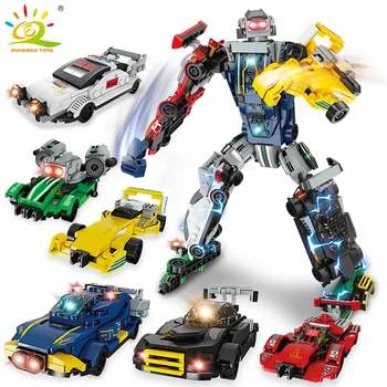 Трансформация на градския автомобил HUIQIBAO, робот-човек, строителни блокове, трансформиращ растежен механичен самолет, хеликоптер, набор от тухли, детски играчки 