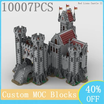 Нов MOC Европейския средновековен вид навън, модел на замък с червен лъв, направи си сам, творчески ретро детски блок, играчки, подарък за рожден ден