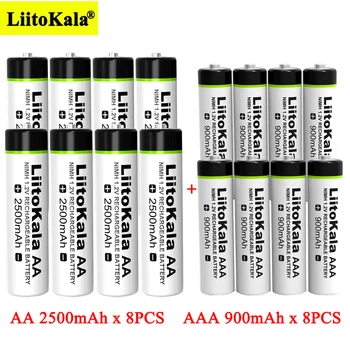 8шт Liitokala 1.2 AA 2500 mah Ni-MH Акумулаторна батерия + 8шт AAA 900 mah за температура пистолет на батерии на дистанционното управление с мишката