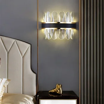 Модерен минималистичен лампа, луксозен стенен лампа с кристали от неръждаема стомана, с украса, спалня, всекидневна, веранда, led осветление в помещението