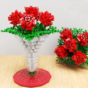 474 бр. MOC Ideas серия Букет от рози Строителни блокове Brocks Подарък за момичета, мебели за дома Тухли Събрание направи си САМ играчка