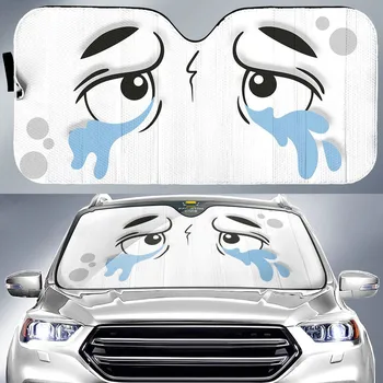 Плачущий cartoony очите сенника на предното стъкло на автомобила Годишният автоматично козирка Универсален козирка Бяла кола Солнцезащитная капачка на предния прозорец