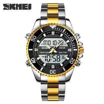 SKMEI 1850 alarm clock мъжки часовник водоустойчив Relogio Masculino от неръждаема стомана, с двоен дисплей мъжки модни цифров часовник