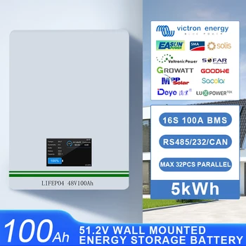 Блок литиева батерия за съхранение на слънчевата енергия в дома и производство на електроенергия Сензорен екран, монтиран на стената 48V51.2V100Ah LiFePO4 5KWh