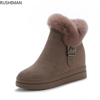Rushiman/ зимни дамски обувки, нова памучен обувки от естествена кожа с домакинството е заек коса, дамски студентски обувки за почивка, дамски