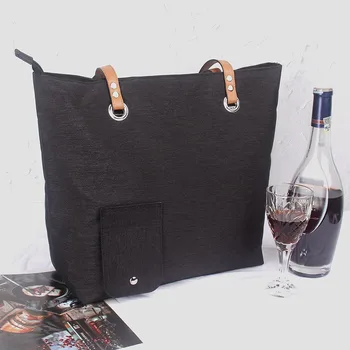 Плажна чанта-хладилник за вино, преносим термална чанта-тоут, пътна чанта-хладилник за пикник с пагон
