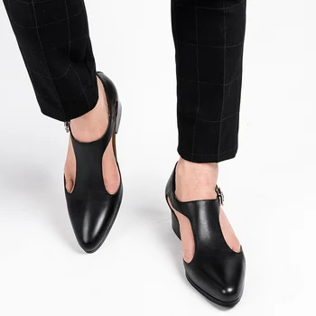 Модни мъжки обувки на висок ток на европейския размер с остри пръсти, увеличаване на растежа, мъжки летни модни сандали