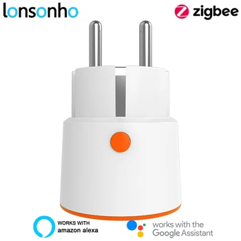 Lonsonho Sasha Zigbee Smart Plug EU Контакт 16А електромера Smart Life Домашна Автоматизация, Съвместим Алекса Google Assistant