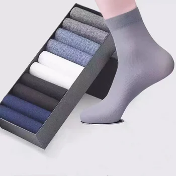 10 двойки /Мъжки чорапи, тънки ледени чорапи, летни дишащи ежедневни чорапи, обикновена разтеглив бизнес чорапи от ледената коприна, стръмни чорапи със средна дължина