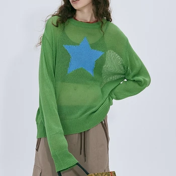 Y2K Star Сълза Халат Топ с кръгло деколте Реколта Тениски С Дълги Ръкави Корея Естетика Корейски Дамски Ежедневни Есенни Тениски