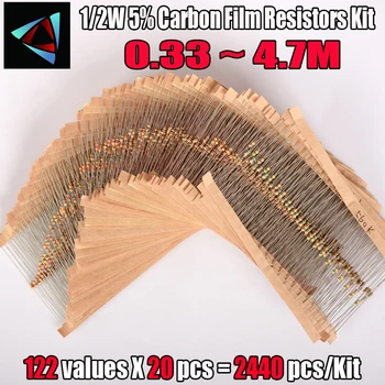 2440шт 122 стойности 0,33-4,7 M Ома 1/2 W 5% въглеродни филм резистори Гама от Комплект електронни компоненти