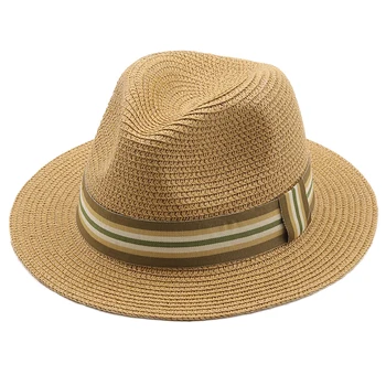 Проста панама, летни слънчеви шапки за жени, мъже и плажна сламена шапка за мъже, шапка със защита от ултравиолетови лъчи, дамски шапчица