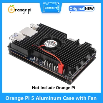 Алуминиев Корпус Orange Pi 5 с вентилатор Активно Пасивни Радиатора за Охлаждане с Радиатор Черен Метален Корпус за Orange Pi 5 / 5B