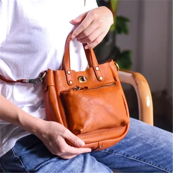 Оригинална ръчно изработени, нова ежедневни дамски чанта през рамо в ретро стил с ключалка, най-горния слой от телешка кожа, мека дамска чанта от естествена кожа