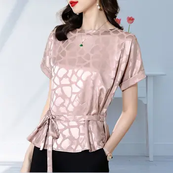 Лятна новост 2023, модерна дамска риза с къс ръкав и принтом, свободна, с висока талия, универсална, за крайградски пътувания, корейската ежедневни шифоновая риза
