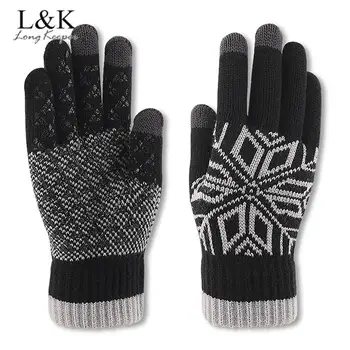 Зимни ръкавици Longkeeper за мъже и жени, ръкавици за сензорен екран за текстови съобщения, термозащитная устойчива на плъзгане топло трикотажная ръкавица с еластична белезници