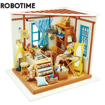 Robotime Rolife Куклена Къща САМ Lisa Tailor Shop С Мебели за Детски Решетки За Възрастни Миниатюрни Куклена Къща Дървени Комплекти Играчка DG101