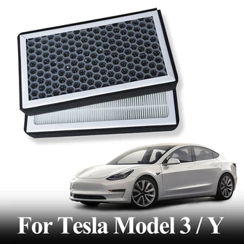 Въздушен филтър с активен въглен HEPA за Tesla, модел 3 модел Y Комплект за подмяна на филтърен елемент автокондиционера Филтриране на въздуха