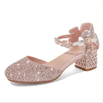 Класически кожени обувки за момичета, лъскава детски обувки за партита и танци, детски обувки за принцеси 7-14 години, детски сватбени обувки на висок ток