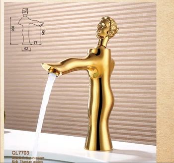Висококачествен Луксозен златен месинг арт смесител за мивка с един отвор и една дръжка за студена и топла вода, смесител за мивка в банята, Меден смесител за тоалетна мивка