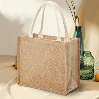 Бърза доставка, чанти-тоут от зебло, празни джутовые плажни еко чанти за пазаруване, подаръчни торбички с дръжка, с чанти в различни размери
