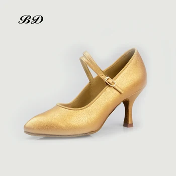 Най-добрите танцови обувки Автентични BD 119 Модерни танцови обувки за възрастни на средно висок ток с квадратна деколте от естествена кожа, изработен по поръчка ТОК 7,5 см