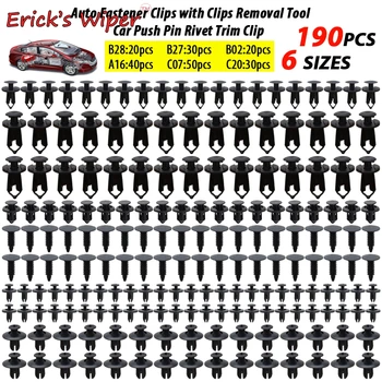 Erick's Wiper 190шт Универсални Автоматични Монтажни Скоби Пластмасови Крепежни Скоби с Нитове 6 Размери Автомобилни Нажимные Скоби С Тапицерия Нитове Монтажни Скоби