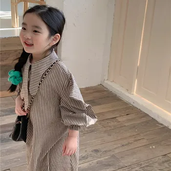 Корейската Пола на райета с дълги ръкави 2023, Рокли за момичета, Индивидуална Японската Пролетно-Есенен Детски Дрехи, дрехи в стил Лолита