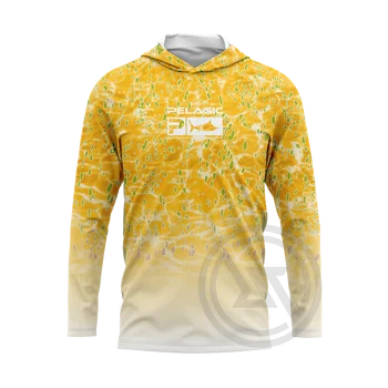 Нова мъжки облекла за риболов с качулка PELAGIC дъждовния сезон, мрежести тениски с дълъг ръкав, UV UPF50 +, копие на дрехи за риболов