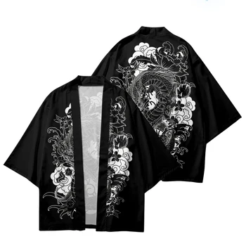 Риза-кимоно хавайска риза мъжки дрехи свободна и дишаща мъжки ежедневни облекла за отдих на японски дрехи, палто