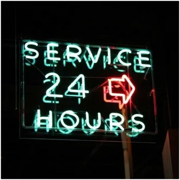 Обслужване 24 часа на Стъкло неонов знак за декор на стени със стрелка, неон осветление, интериор на магазин, кръчма ръчна работа, культовая лампа за ресторант и клуб