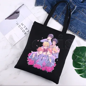 Ouran High School Host Club с изображение на анимационни герой от аниме, черни холщовые чанти за пазаруване с принтом, модни и ежедневни чанта за момичета, ръчна чанта Pacakge