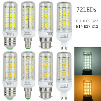 E14 E27 Led Царевичен Лампа 72LED 5730 SMD GU10 G9 B22 Щик E12 Чипове Ac 110-220 В светлината на Прожекторите Свещ Лампада Замени 60 W Халогенни