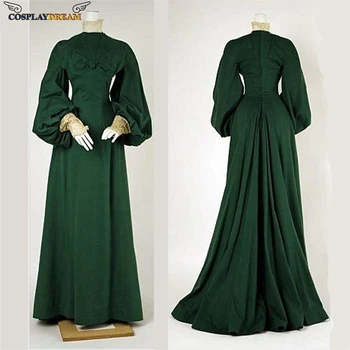 Хотел зелена рокля с пищни ръкави, винтажное зелена вечерна рокля с дълги ръкави, бална рокля-маскарад времето на гражданската война в Южна Belle
