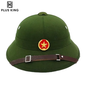 Виетнамската армия шапка NVA Vietcong VC пробковый каска градинска военна шапка Зелен камуфлаж, маркирана с червена звезда
