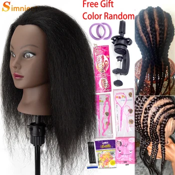 Африкански глави-манекени за плетене на куклен театър-манекенщиц, истинска образователна модел на фризьор, естествен женски фризьорски комплект, перуки