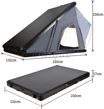 Водоустойчива алуминиева автомобилна шатра на покрива, твърда обвивка за нощуване на открито, палатка за 2 души