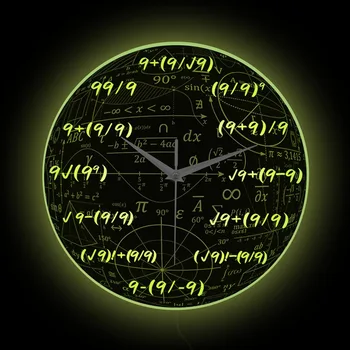 Стенни Часовници с Осветление Nines Математика LED За Спалня Номер 9 Математическо Уравнение 9s Формула Светещи Безшумни Стенни Часовници Светят в Тъмното