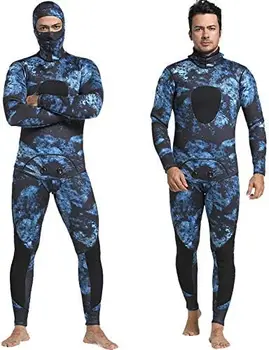 Osmann Men 5 мм за подводен риболов, камуфляжный неопреновый неопрен премиум-клас, костюм за гмуркане с качулка, костюми за гмуркане