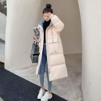 2023 Ново дамско пуховое памучни палто, зимно яке, женската версия е със средна дължина, паркове, дебела топла горна дреха с качулка, палто за почивка