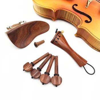 1 комплект аксесоари за цигулка в бароков стил, 4/4 от палисандрово дърво, детайли на обкова, Джолан + клечки за настройки + Крайните шипове + Поставка за брадичката/Титуляр за брадичката