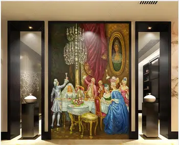 фото тапет, 3 d стенни картини по поръчка в европейски стил с дворцовия характер на меню с коктейли на парти живопис с маслени бои, Тапети за стени, на рула