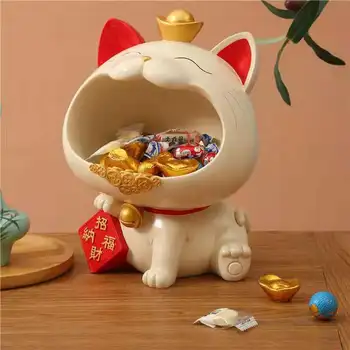 Фигурки Манеки Неко Кутия шоколадови Бонбони Лъки Cat Fortune Cat Тава За Съхранение на Контейнери за Закуски Bandeja Decorativa Аксесоари За Декорация на Дома