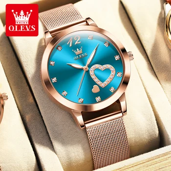 Дамски часовници OLEVS, висок клас марка, оригинален кварцов часовник, с моден тренд, водоустойчив светещи часовници с бриллиантовым циферблат за момичета