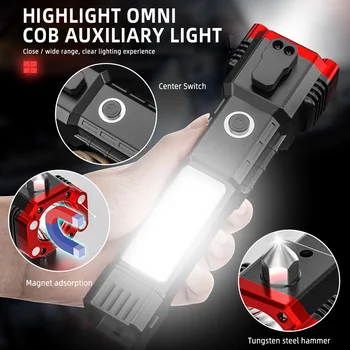 Зареждане чрез USB Супер ярки led фенерче с предпазен чук, страничната лампа, фенер, преносим фенер, осветление за приключения на открито