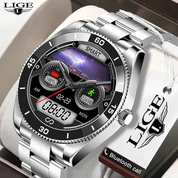 LIGE Нови умни часовници за мъже с пълен сензорен екран, Bluetooth IP67 водоустойчив часовник Спортен фитнес тракер Smartwatch Reloj Hombre