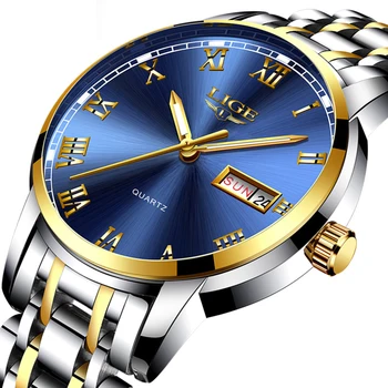Луксозни ръчни часовници за бизнес мъже 3ATM, оригиналната водоустойчив брандираната кожена лента от неръждаема стомана, седмично дата, елегантен автоматичен часовник