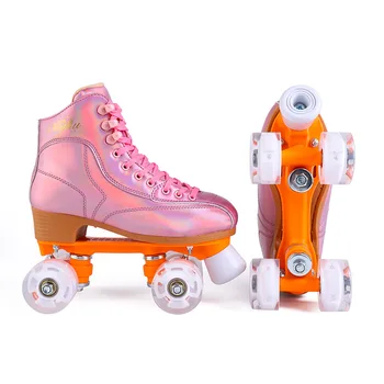 Двухлинейный спортен скейт, професионален четворна сачмен скейт, модерен 2-рядные розови патина, мъжки обувки за кънки, размер на кутия 30-49