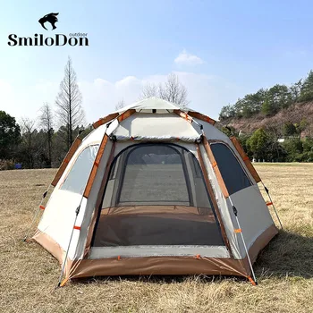 SmiloDon Къмпинг преносима напълно автоматична палатка Водоустойчив Шестоъгълен Туризъм голямо семейство дишаща